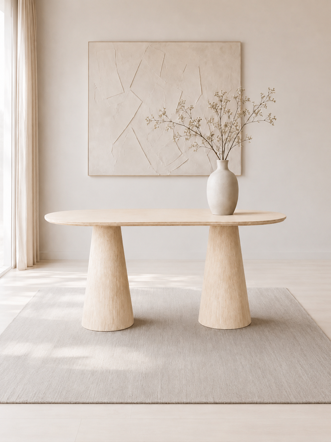 Table à manger Yuna beige effet travertin
